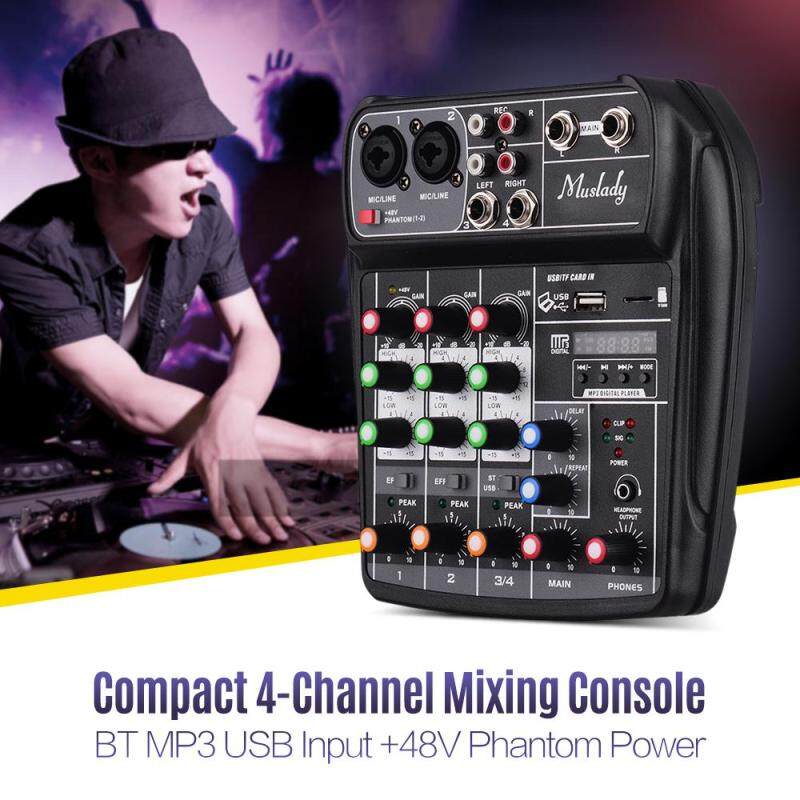 Muslady AI-4 Compact Sound Card Mixing Console Digital Audio Mixer 4-Channel BT MP3 USB Input +48V Phantom Power for Music Recording DJ Network Live Broadcast   Karaoke