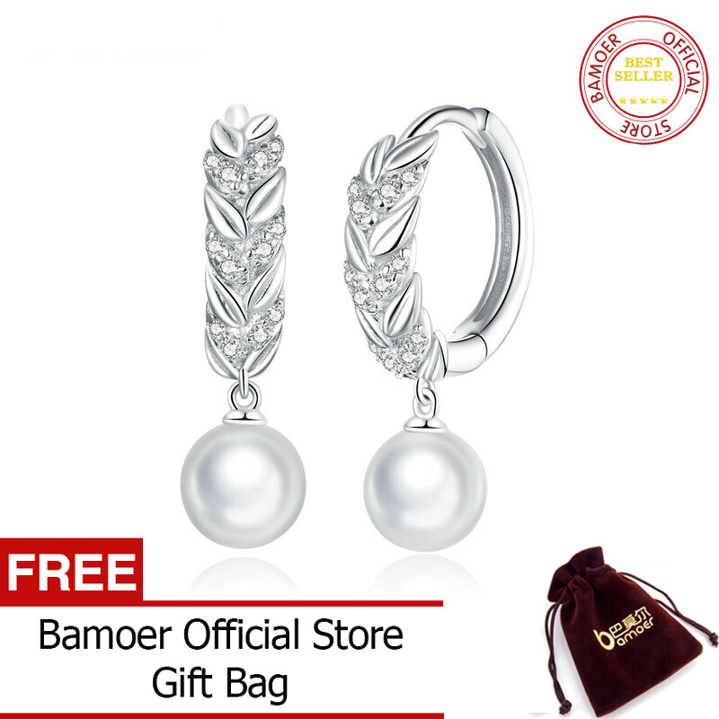 BAMOER 925 Sterling Silver Women Geometric Earrings Shiny Wheat Ears Silver Jewelry for women Girl Kids silver earring BSE446