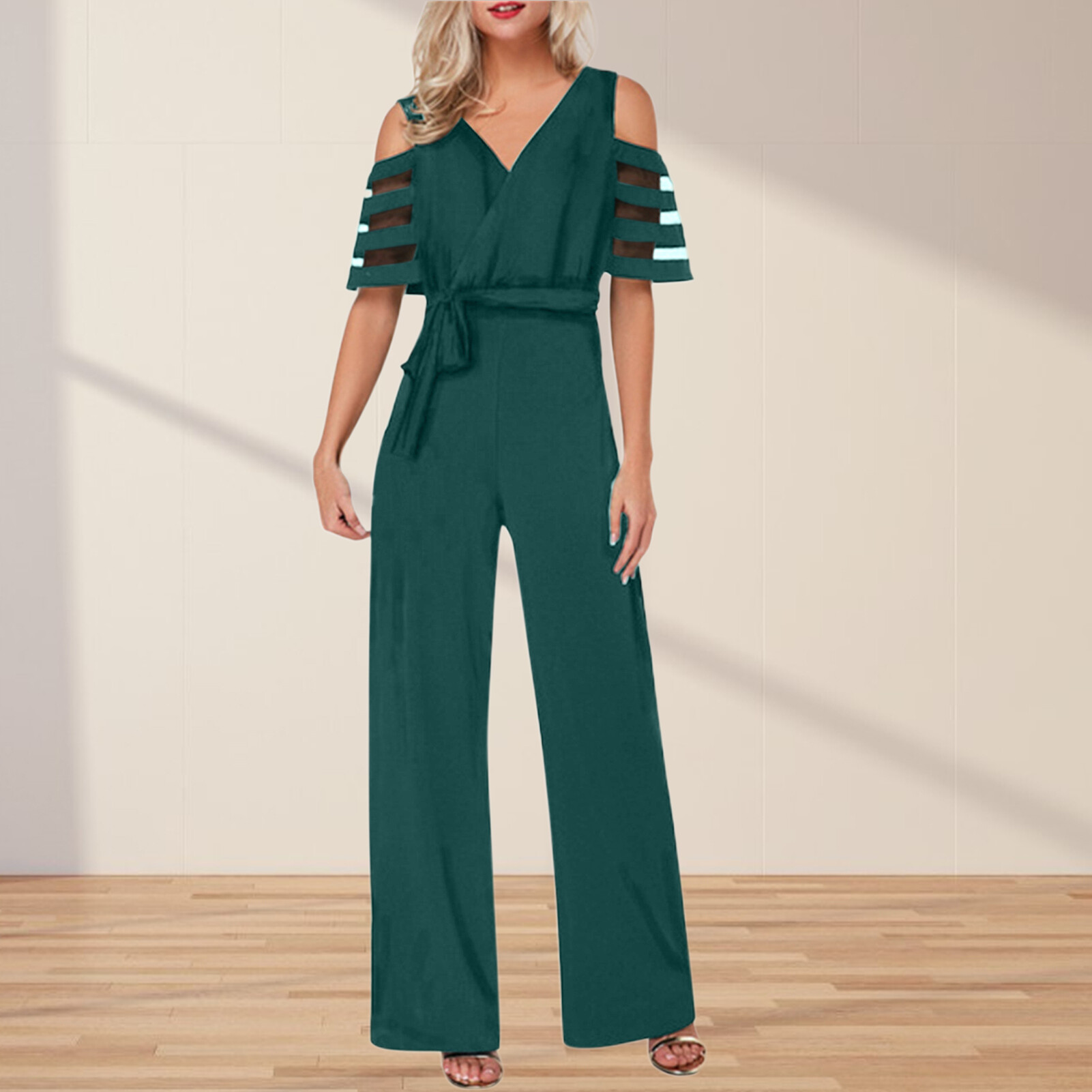 Miles Office Lady Jumpsuit Net Yarn Patchwork Summer Off Shoulder Lace-up Jumpsuit Streetwear Popular Office Lady