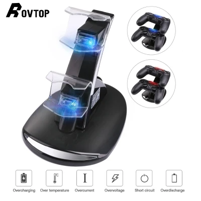 Rovtop Controller Charger Dock LED Dual USB PS4 Charging Stand Station Cradle for Sony Playstation 4 PS4 / PS4 Pro /PS4 Slim Controller