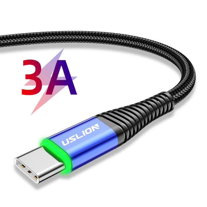 Mới Loại-C cáp với ánh sáng màu xanh lá cây cho TypeC Android 3.0A sạc nhanh cáp dữ liệu điện thoại di động