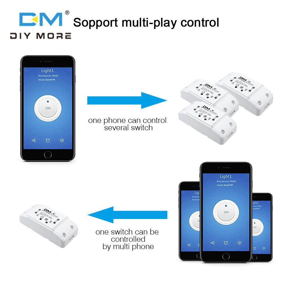 [100% Original] diymore AC90V-250V Wifi Smart  Switch APP Control Module Wireless Relay Switch Universal DIY Smart Wireless Remote Switch Domotica Wifi Light Switch Smart Home Controller Work with Alexa