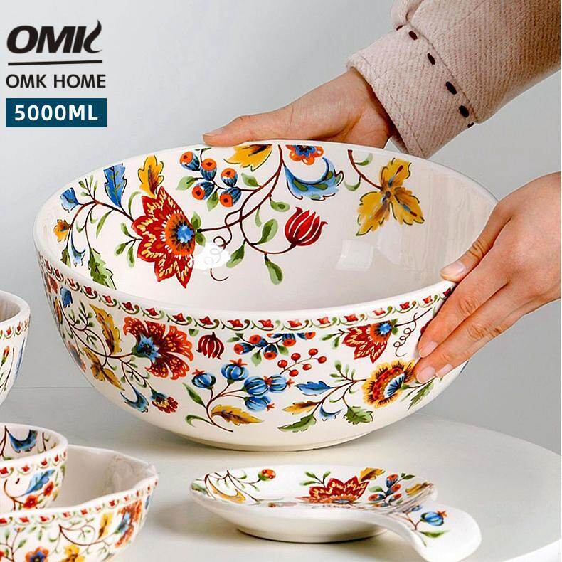 Omk phong cách Mỹ underglaze gốm 5000ml tô phục vụ bát đựng salad hoa quả iberian loạt