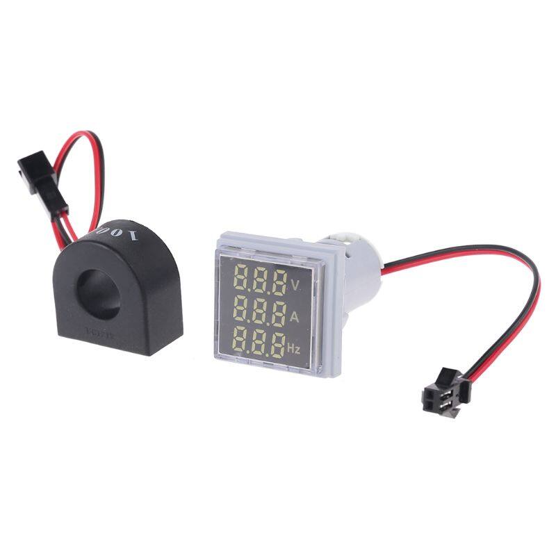 Digital 3in1 AC Voltmeter Ammeter Frequency Panel Meter Indicator 60-500V 0-100A 20-75Hz 22mm Signal Light with CT