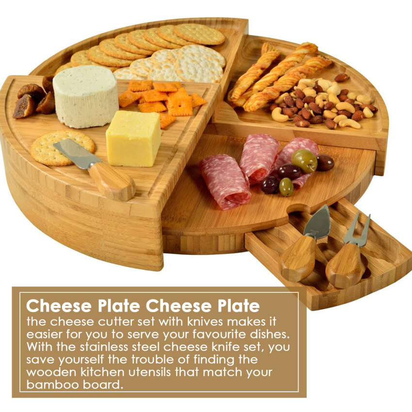 Bamboo Cheese Board , Cheese Board Gift Set，High-Quality Bamboo Wood Serving Board