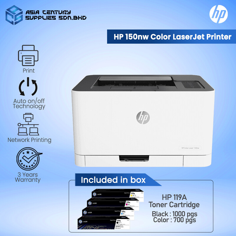 Hp Color Laserjet Printer 150nw Print Network Wireless Print Wifi Direct Hp 119a Toner 3 Years Warranty Lazada