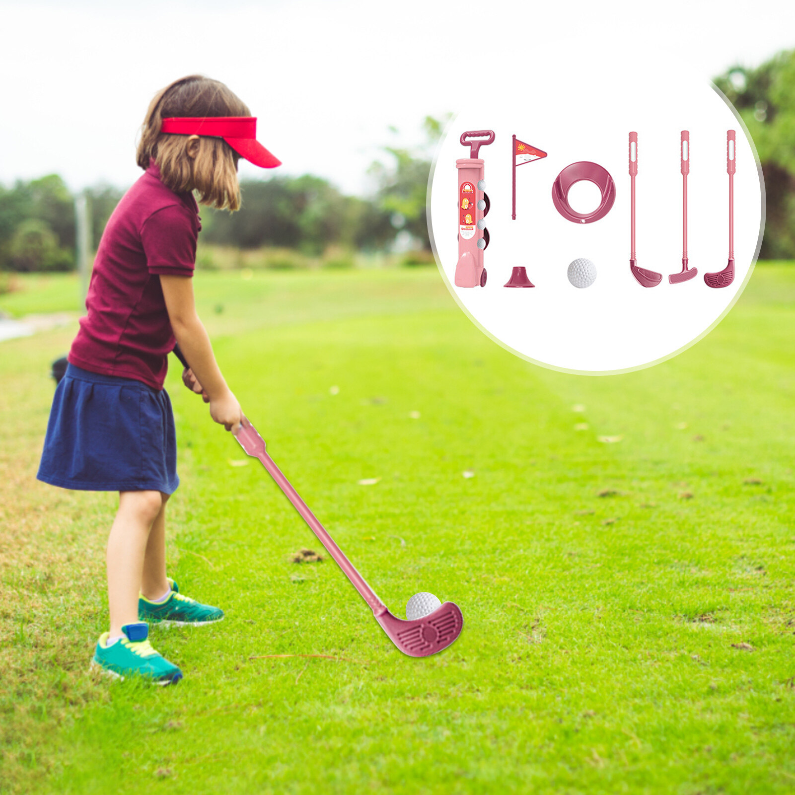 Phoenix B2C Golf Game Play Set Fun Kids Golf Set with Club Balls and Practice Holes Perfect for Indoor/outdoor Play and Parent-child Bonding Great Gift for Boys and Girls