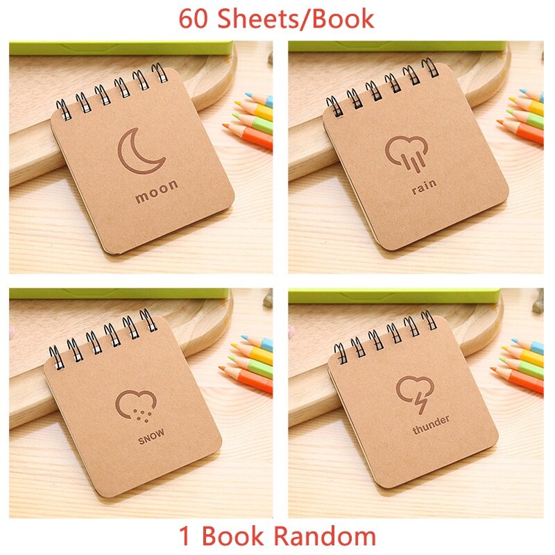 Random 1 Book 60 Sheets A7 Mini Weather Series Coil Book Student Simple Blank Pocket Spiral Notebook