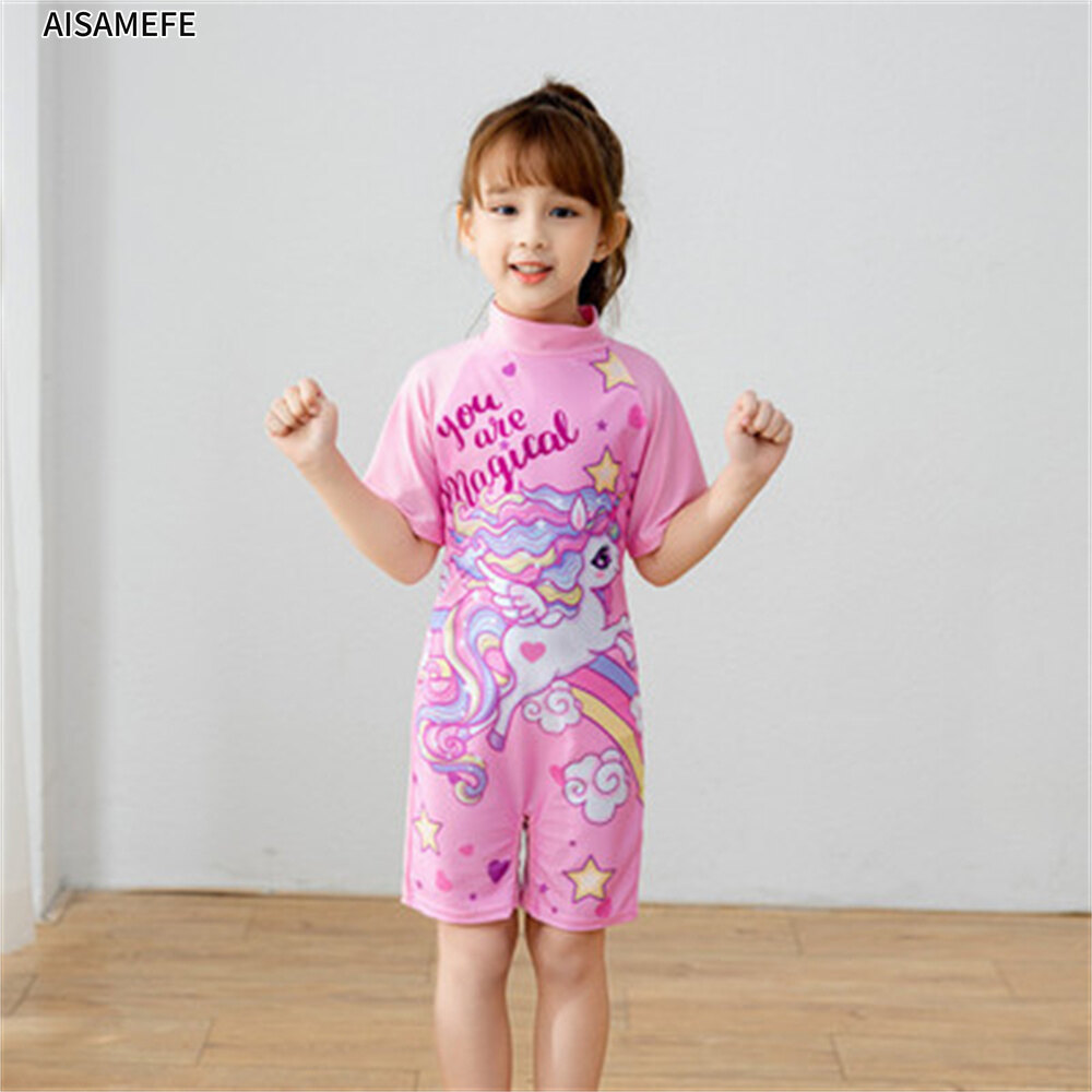 Aisamfe Đồ Bơi Trẻ Em Mới, Cô Gái Jumpsuit Đồ Đi Biển Lướt Sóng Ngắn Tay Nàng Tiên Cá Đông Lạnh, Đồ Bơi Trẻ Em Mùa Hè