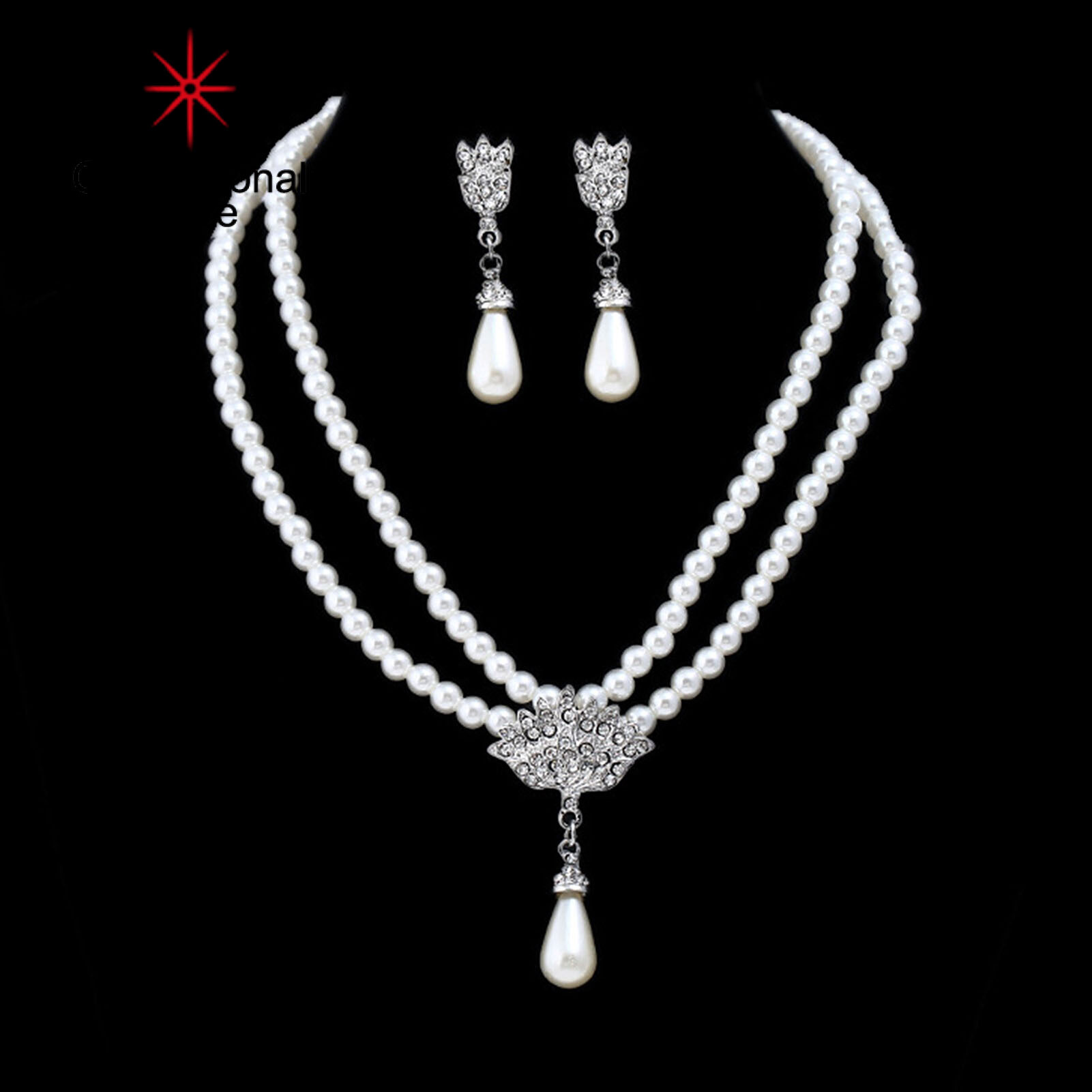 Gravitational wave 1 Set Bridal Necklace Earrings Two Layers Faux Pearls Jewelry Adjustable Long Lasting Stud Earrings Necklace for Wedding
