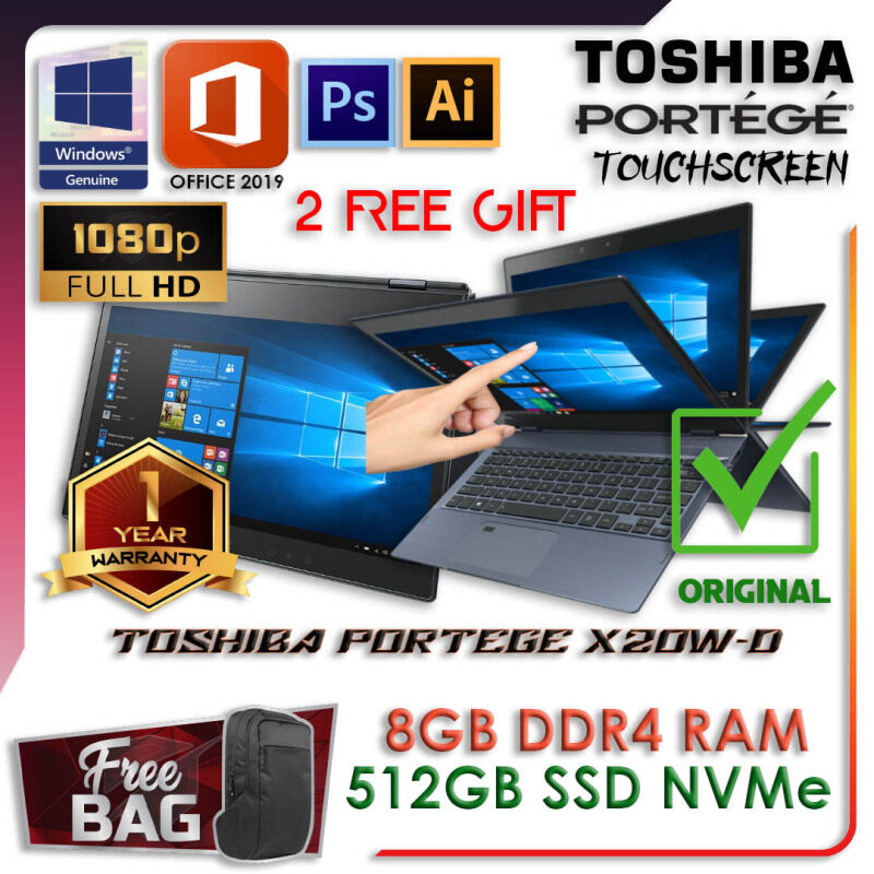 TOSHIBA PORTEGE X20WD 2-IN1 ULTRABOOK TOUCHSCREEN GORILLA GLASS - INTEL CORE I5-7TH GEN / 8GB DDR4 RAM / 512GB SSD NVME / WINDOW 10 PRO GENUINE / 12.5 INCH FHD TOUCHSCREEN / LAPTOP / 1 YEAR WARRANTY / ORIGINAL Malaysia