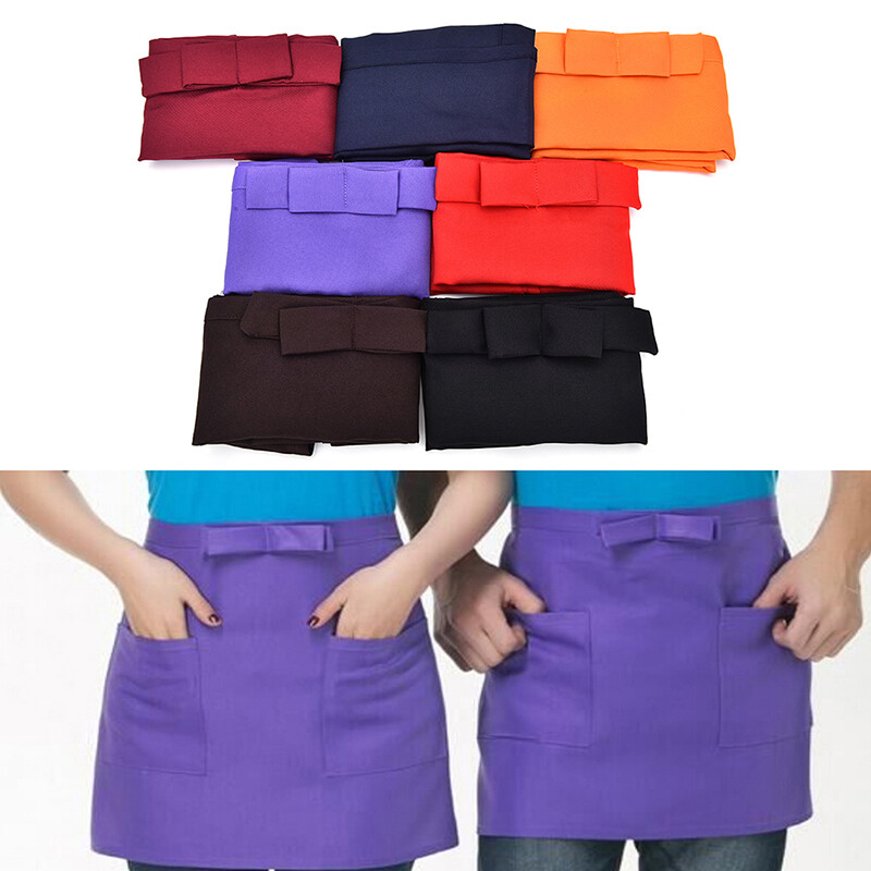 JUNY  Kitchen Cotton Bow Short Half Waist Apron Bar Pub Cafe Server Waiter Waitress