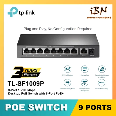 TP-Link TL-SF1009P 9-Port 10/100Mbps Desktop PoE Switch with 8-Port PoE+