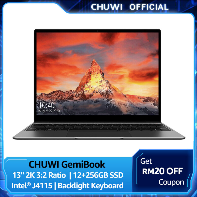 CHUWI Official GemiBook Windows 10 Laptop | 13 2K IPS Screen LPDDR4X 12GB 256GB SSD | Intel Celeron J4115 Quad Core 2.5Ghz | Dula Brand Wifi BT 5.1 Lightweight NoteBook 1 Year Warranty Malaysia