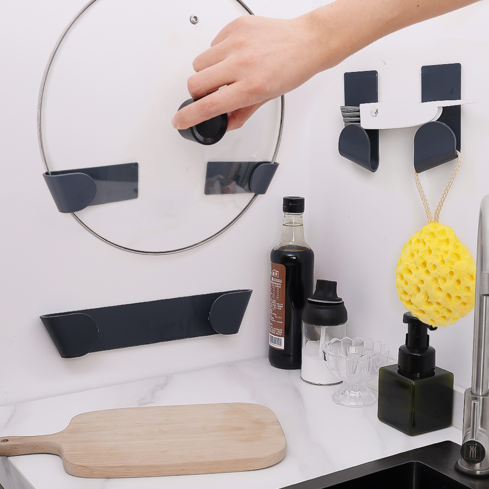 Wall-mounted Pot Lid Storage Rack Multifunctional Kitchen Organizers Tableware Holder Dishcloth Hook