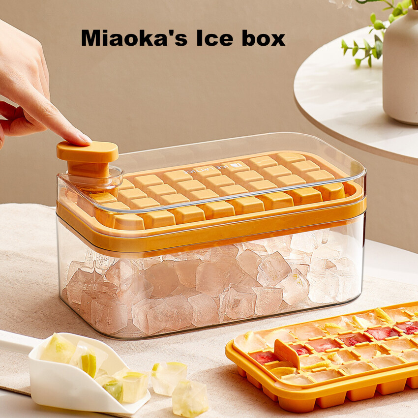 1Pc One-button Press Type Ice Mold Box Plastics Ice Cube Maker Ice Tray Mold With Storage Box With Lid Bar Kitchen Accessories
