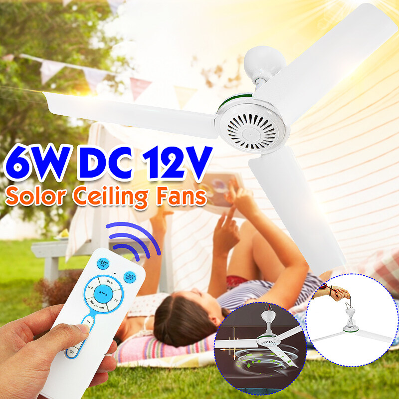 12V 20'' Solar Ceiling Fan Portable 3 Blade w/ 6W Switch Camping Caravan 330 RPM 