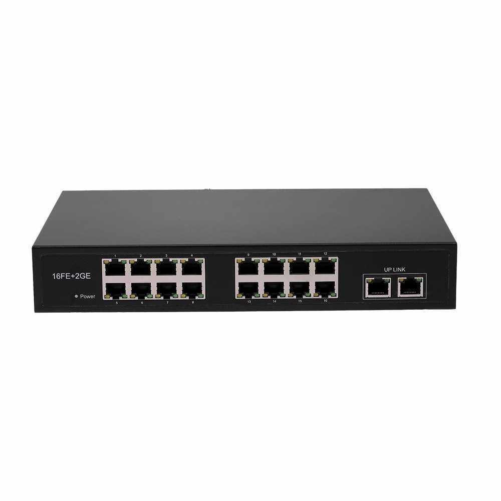 16 Port PoE Switch w// 3 Gigabit Uplink Quiet Fanless Design Max Output 200W