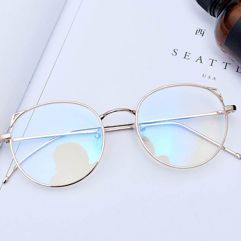 MOYOKA Thời Trang Hàn Quốc Kính Râm Mắt Mèo Dành Cho Nữ Kính Mát Gọng Kim Loại Trang Nhã Cổ điển Kính Mát Bằng Phẳng Chống Màu Xanh Lam Kính Râm Nữ