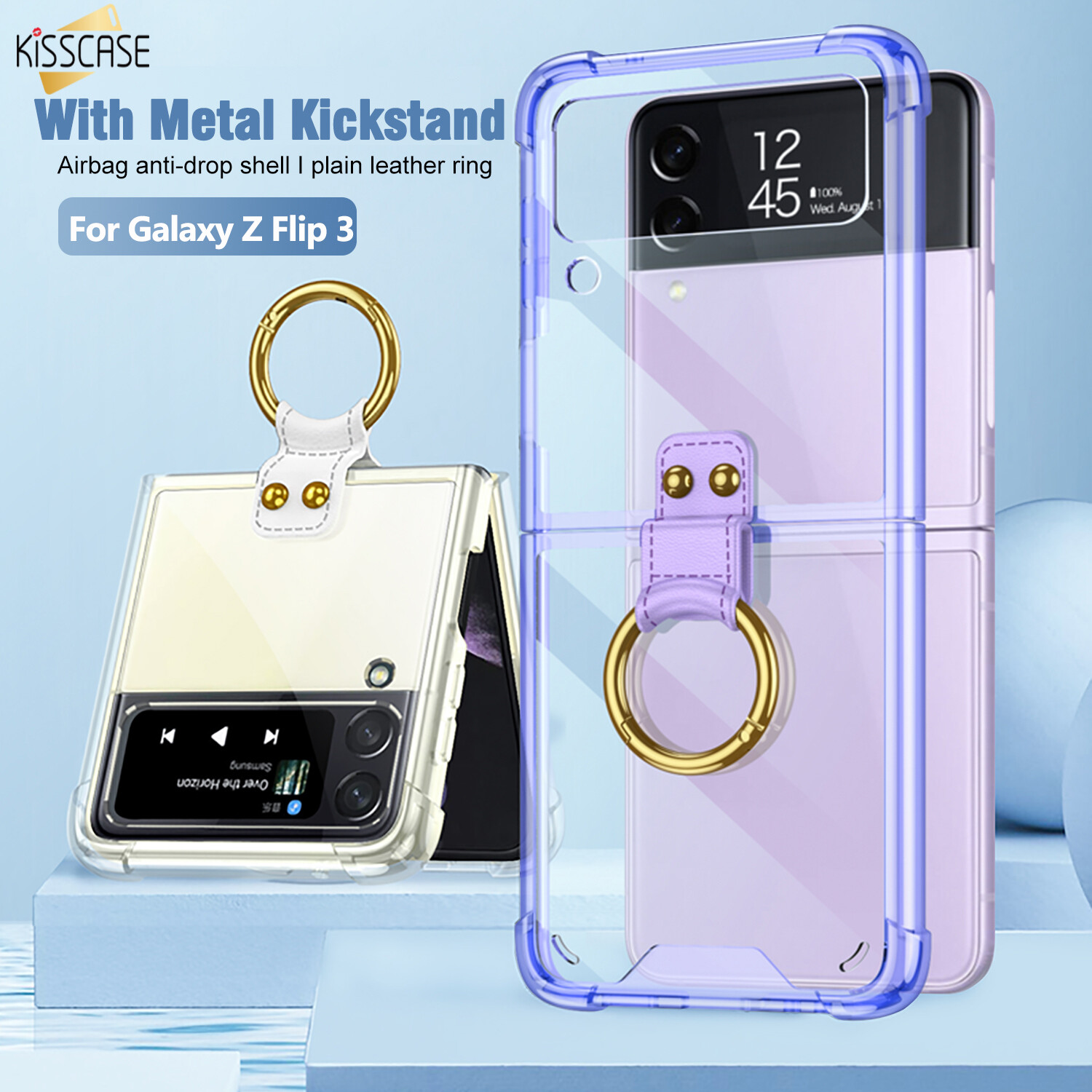 【With Pen】KISSCASE For Galaxy Z Flip 4 Flip3 5G Case With Metal Ring Clear Cover For Samsung Galaxy Z Flip 4 Flip3 5G Case Luxury Kickstand Protection Shockproof Phone Case Coque Fundas