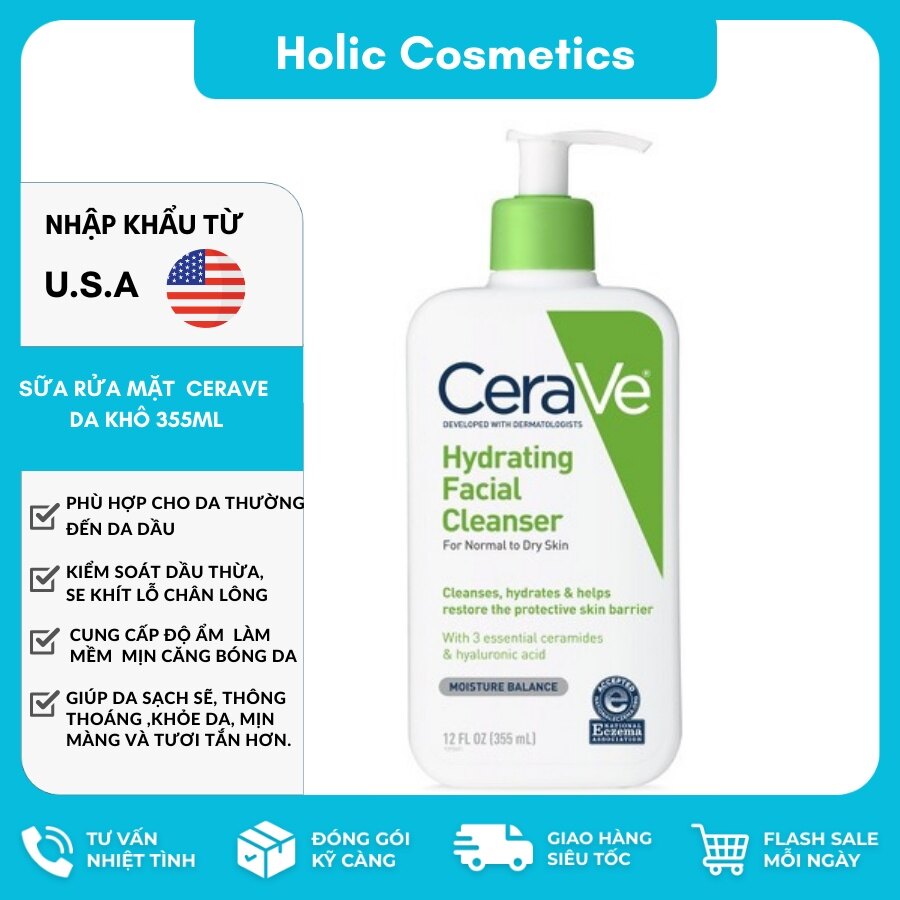 Sữa rửa mặt cerave da khô 355ml