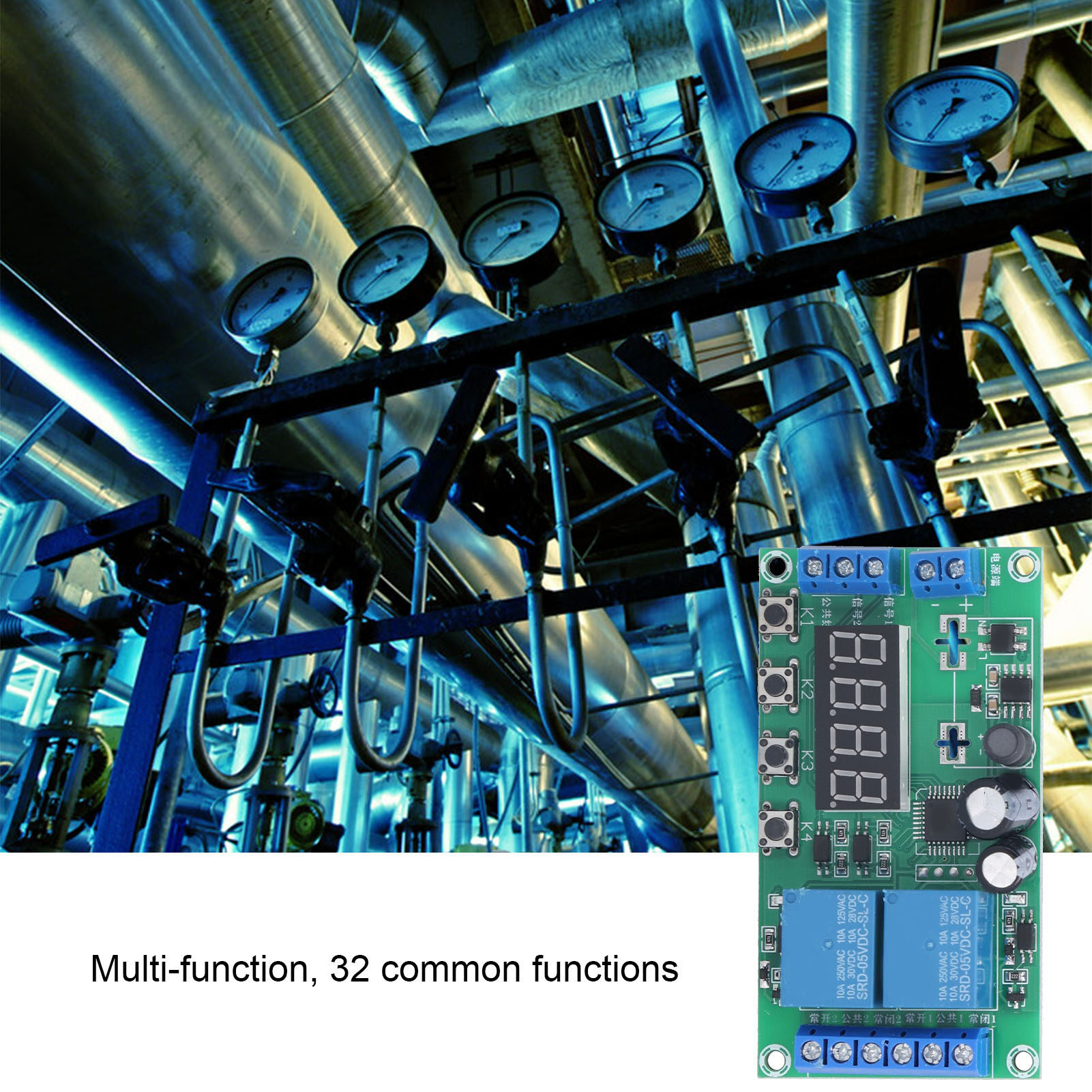 Relay Module Two‑Way DC 32 Functions Wide Voltage Working Mode 7‑30V Delay Relay Module for Controlling Water Pump Motor