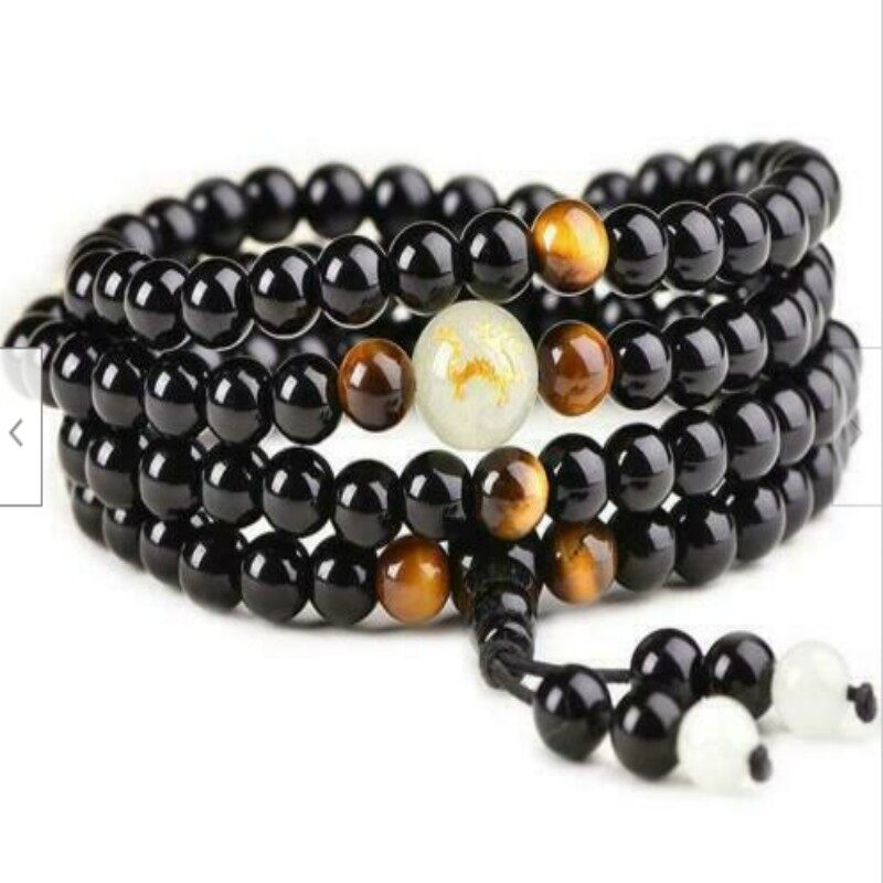 【PrettySet】 Vòng Tay Huỳnh Quang Obsidian Nhiều Vòng Vòng Tay Hạt Đá Dạ Quang Cặp Đôi Rồng Hoàng Đạo Vòng Tay May Mắn Nhiều Vòng Chuyển Giao