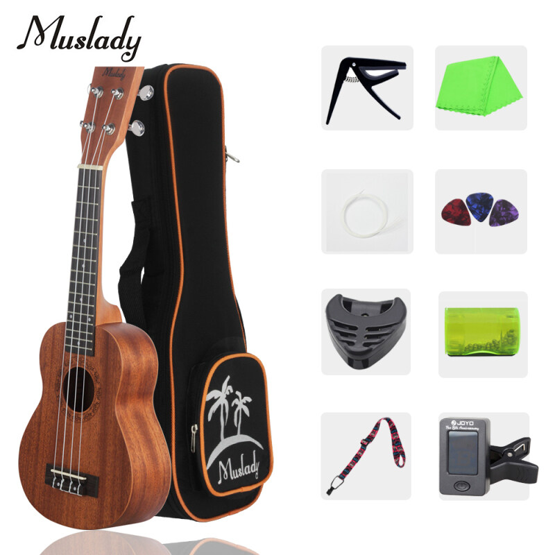 Muslady 21 inch Soprano Ukulele Ukulele gỗ gụ với túi xách Uke dây đeo dây đeo Clip-on tuner làm sạch vải ngón tay Maraca Pick chủ Celluloid chọn