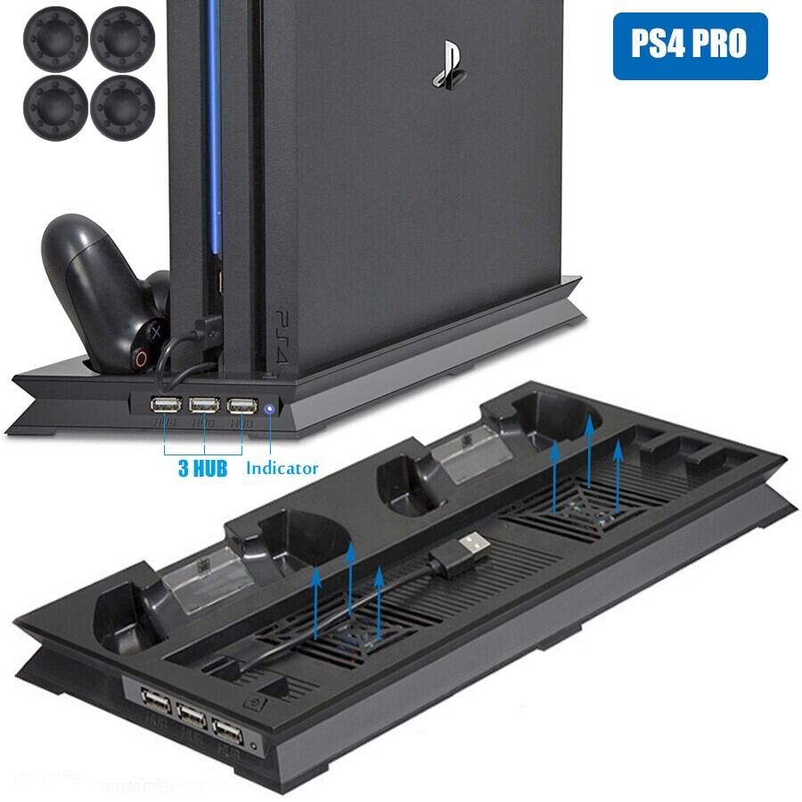 PS4 Pro Console Vertical Stand 2 Controller Charger Charging Dock 2 Cooling Fan for Playstation 4 Cooler PS 4 Accessory