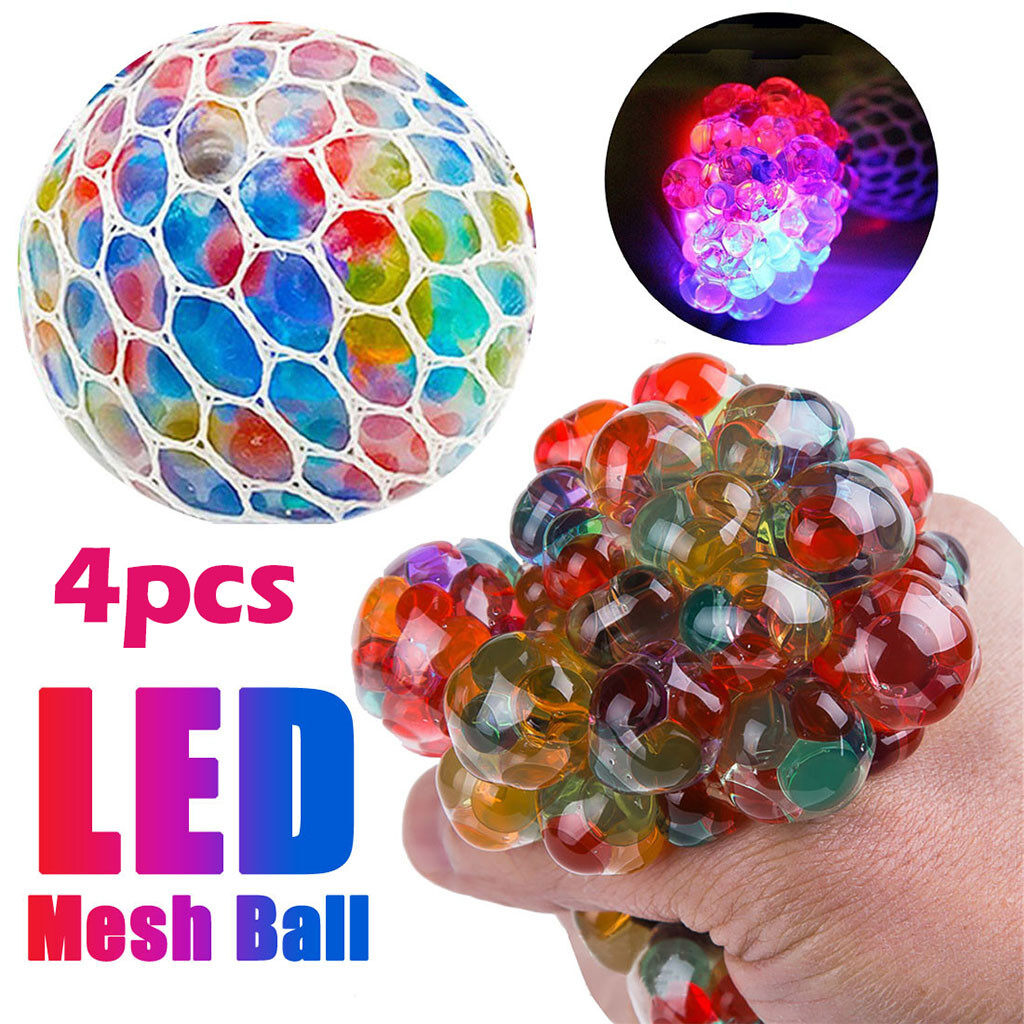 FREESHIP MAX - Bộ 4 Quả Bóng Lưới Căng Thẳng Đồ Chơi Bóp Nho Phát Sáng Đèn Led, Bóng Giảm Căng Thẳng Lo Âu - BẤM LÀ MUA
