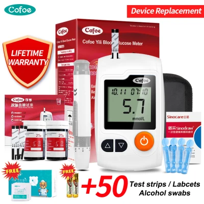 【Extra Send 5pcs】Cofoe YiLi Blood Glucose Monitor with 50pcs Test Strips 50pcs Needles Free 50pcs Alcohol Swabs Glucometer Blood Sugar Meter Tester Kit for Diabetes