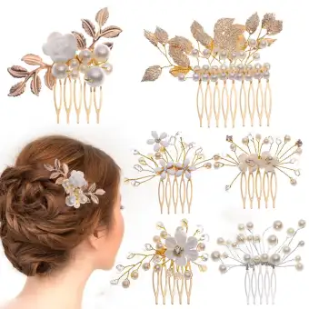 1pc Luxury Gold Flower Hair Combs Hair Pins Headdress Prom Bridal