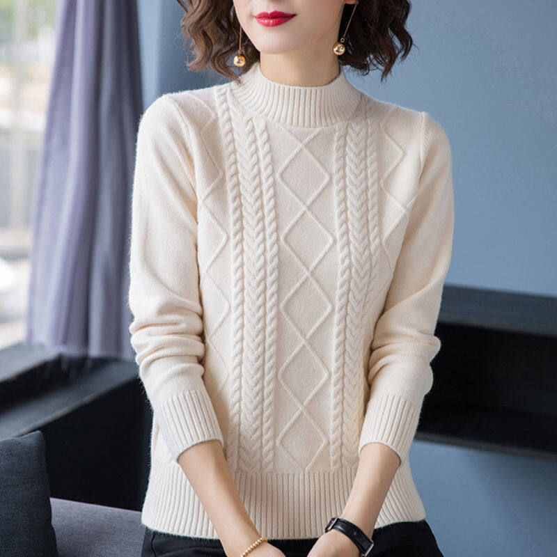 Autumn and Winter Wear Half Turtleneck Sweater Women Loose Thick New Fashion Hedging Western Style Base Sweater Women's Clothing