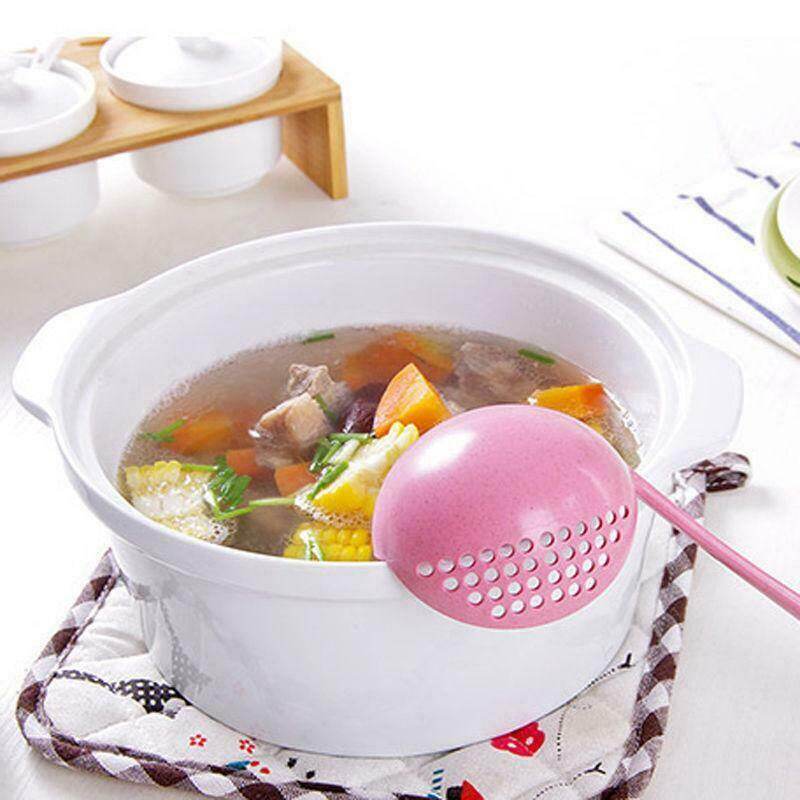 2 in 1 Wheat Straw Soup Spoon Ladle Filter Solid Color Kitchen Colander Spoon Long Handle Oat Filter Spoons Home Cooking Tools Kitchen Accessories