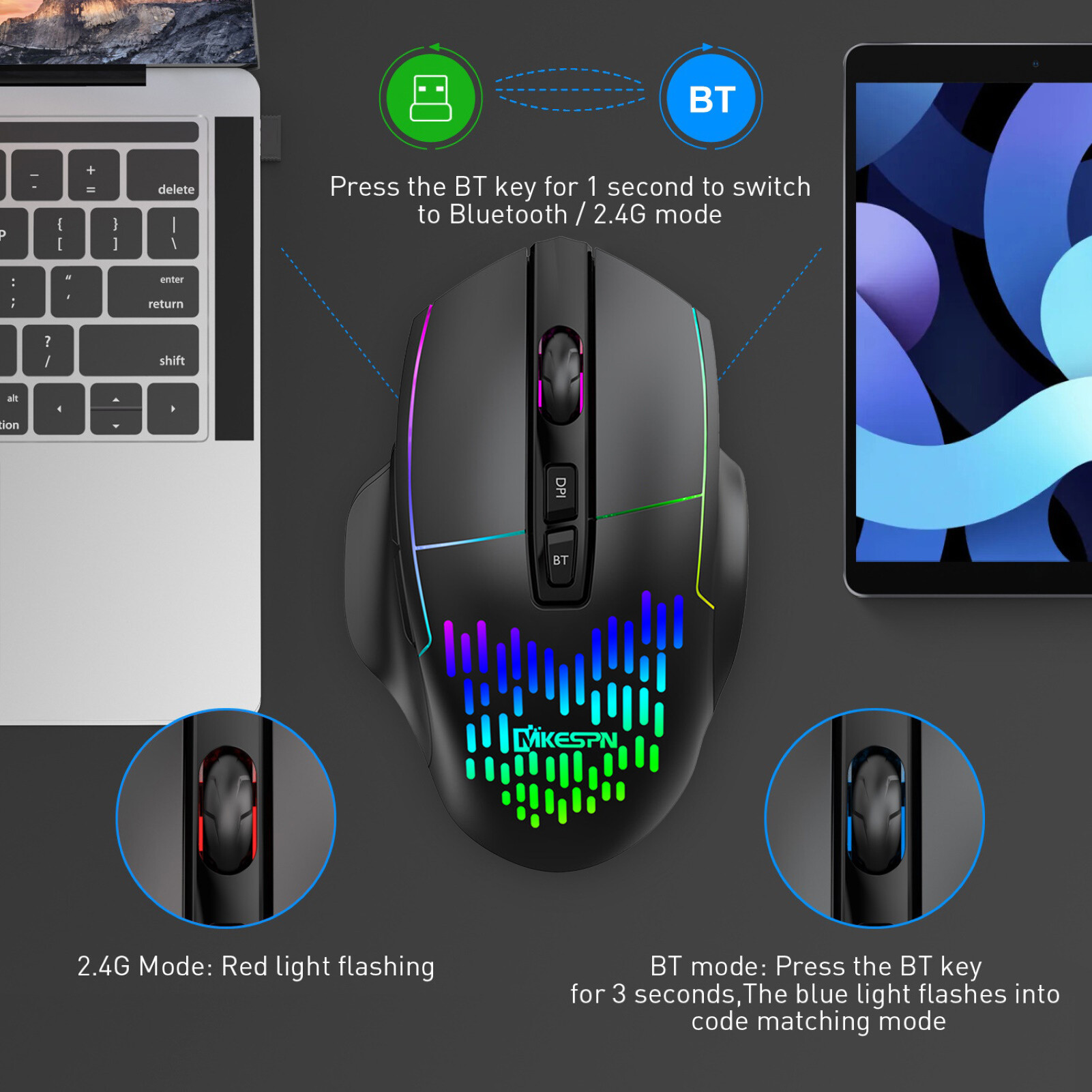 Chuột Type-C Công Thái Học Tương Thích Bluetooth Chuột Không Dây Không Ồn Ào X11 Ba Chế Độ Cho Máy Tính Xách Tay