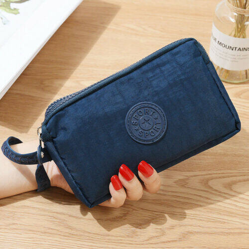 Women Solid 3 Layer Canvas Coin Purse Card Zipper Wallet Holder Phone Bag Gift