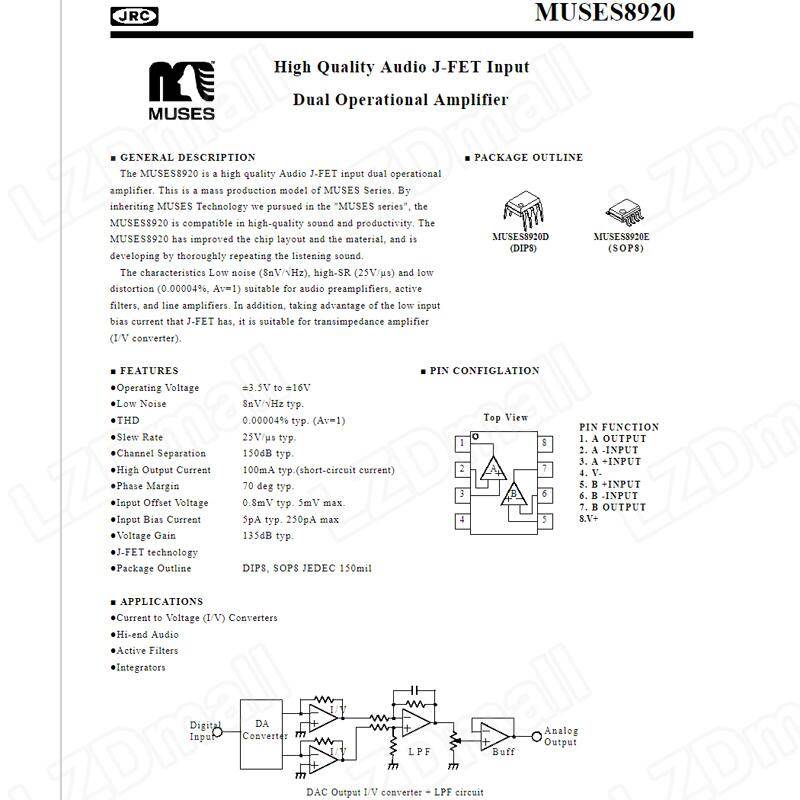 thumbnail image 2 of MUSES8920 Datasheet(1/8 Pages) NJRC | High Quality Audio J-FET Input Dual Operational Amplifier 2 of 13