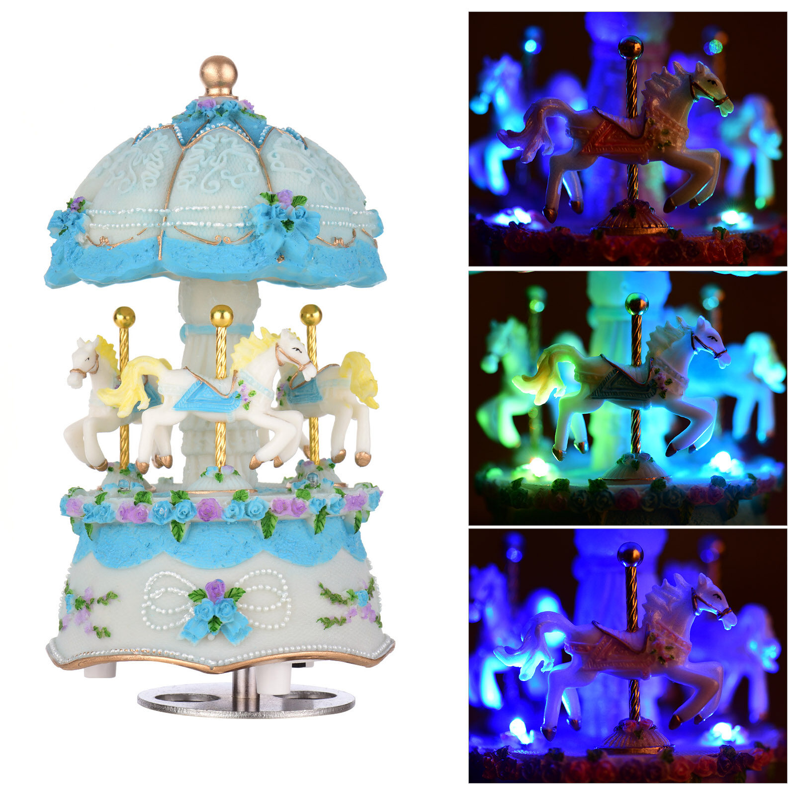 Muslady กล่องดนตรีกล่องดนตรี Windup ม้าหมุนพร้อมดนตรีที่มีสีสันไฟ LED เปลี่ยนสีไฟส่องสว่างที่ดีที่สุดของขวัญ Melody-ปราสาทใน Sky