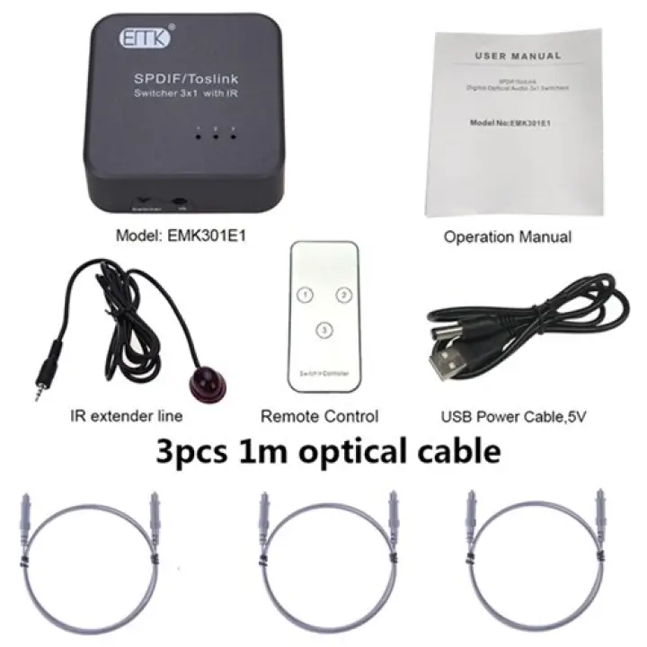 Optical Toslink Switch Ir Remote 3 In 1out Spdif Optical Fiber Audio Switcher 3 Way Dts Toslink Selector Dvd Ps4 Tv Speaker Lazada Ph