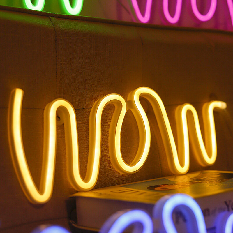 Ins Đèn Tạo Hình WOW Sáng Tạo Đèn Neon Led Đèn Tạo Không Khí Quán Bar Gắn Tường USB