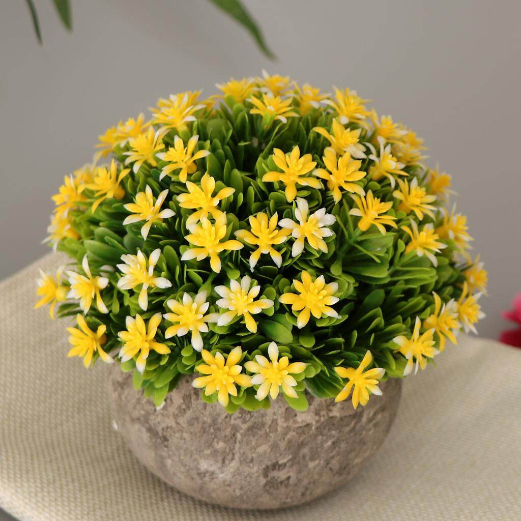 Perfk Colorful Artificial Mini Potted Plants Fake Gypsophila Grass