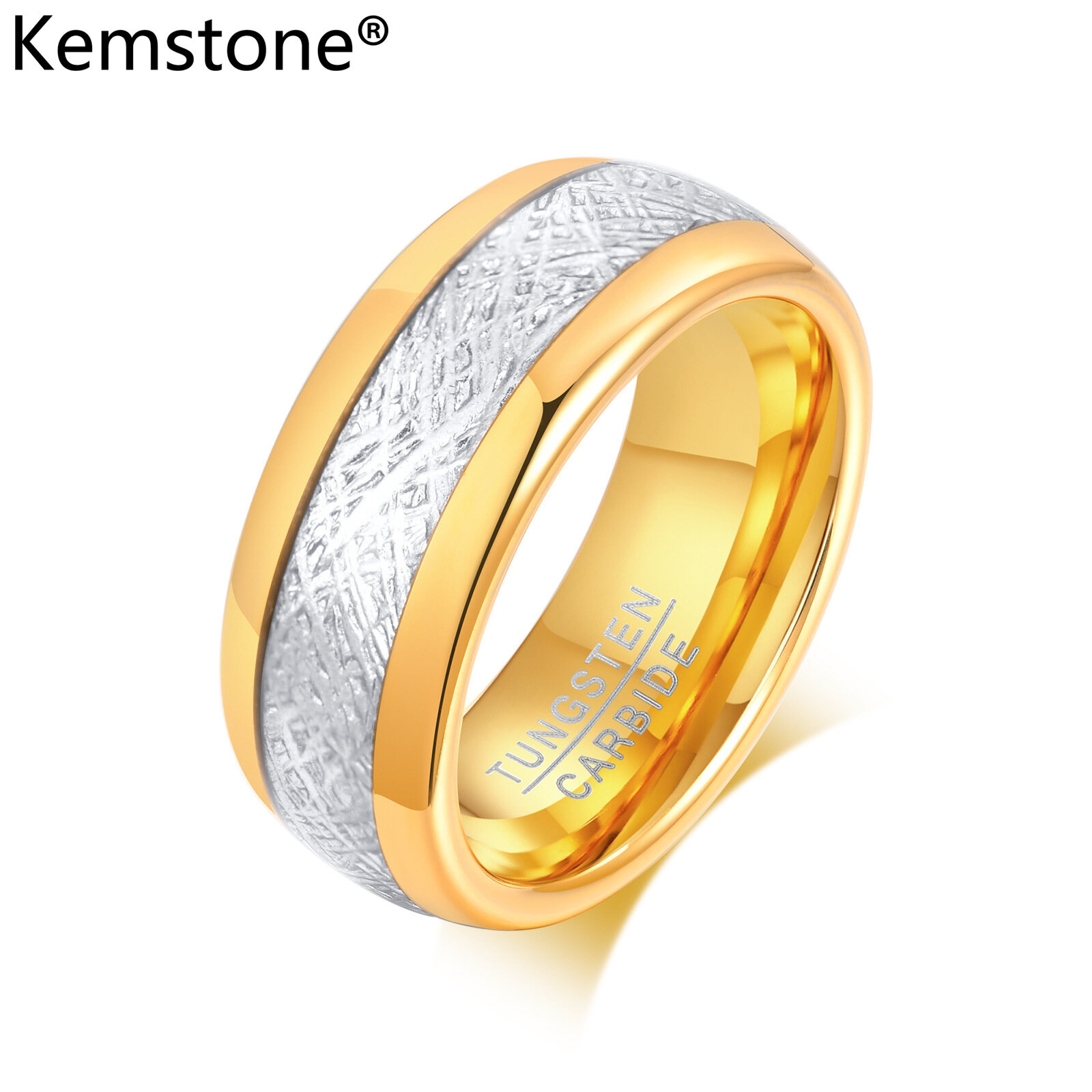 Kemstone Tungsten Steel 8MM Embossing Male Ring Gold Plated Ring Jewelry for Men