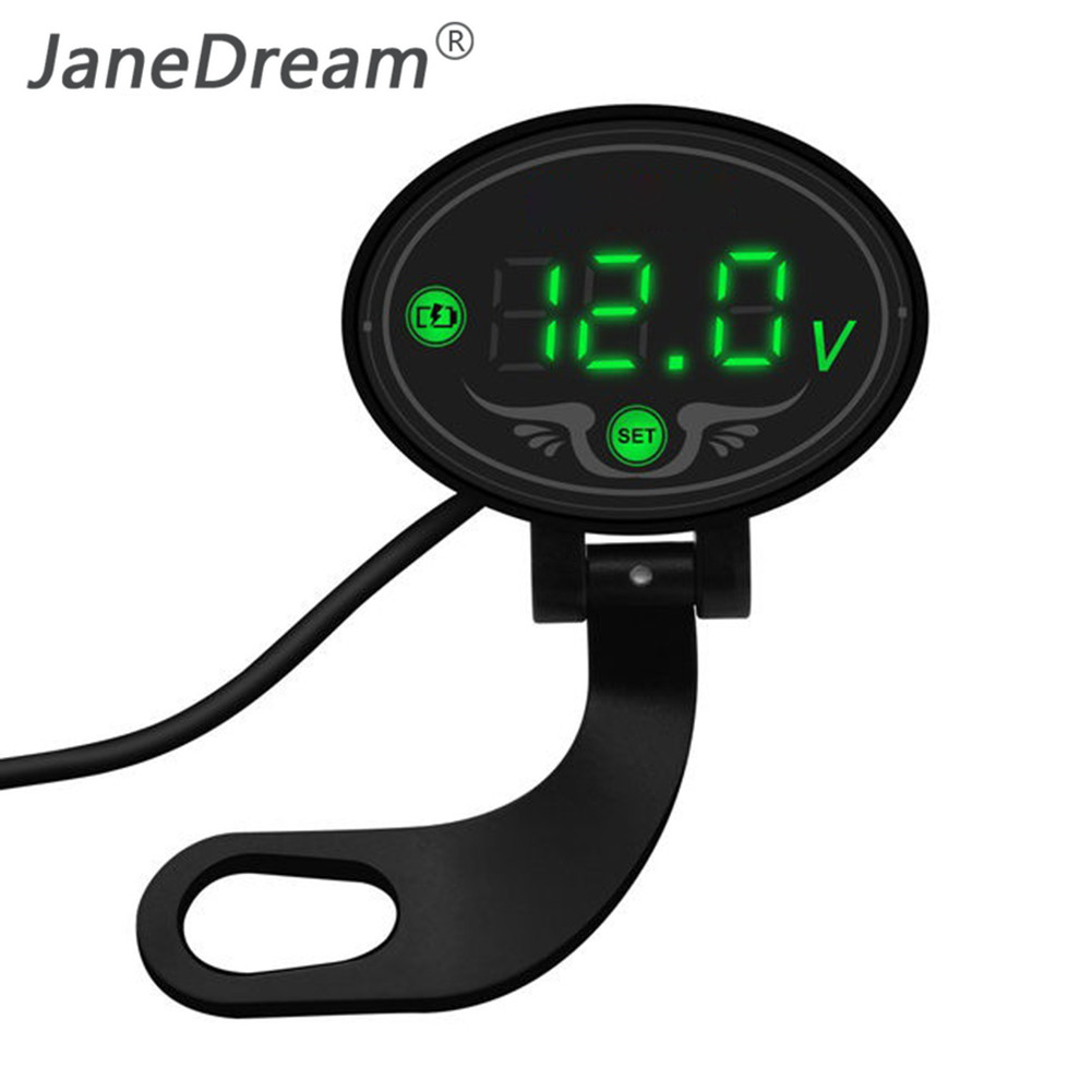 JaneDream Green-Digital LED Voltmeter Voltage Panel Meter DC 9V to 24V For Motorcycle Accessories