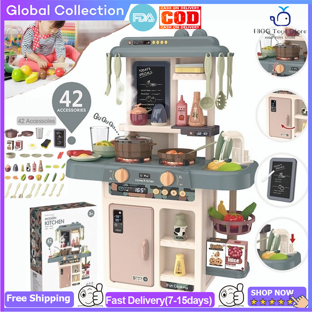 42Pcs Kitchen Playset Toy for Kids, Pretend Play Toy with Realistic Lights & Sounds, Kids Pretend to Play kitchen Set with Full Utensil Set - Christmas Kitchen playset for kids