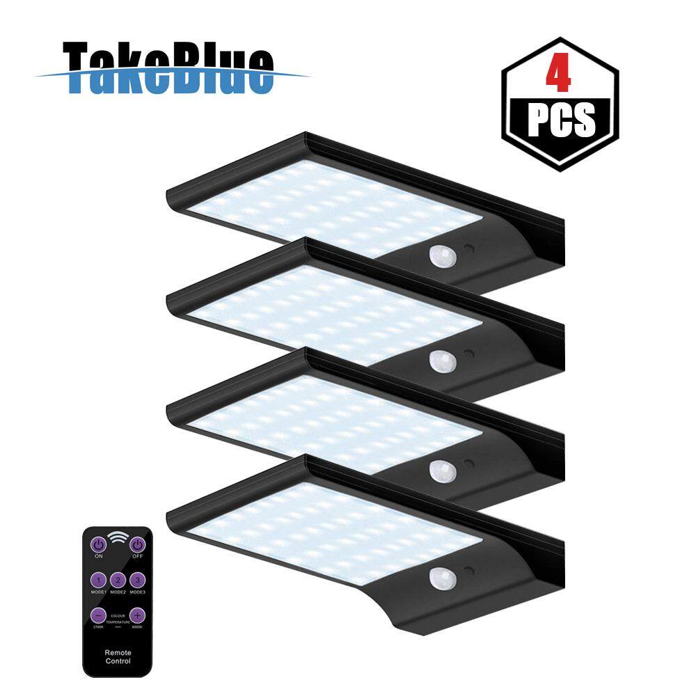 TakeBlue 48 LED Không Dây Chống Nước Năng Lượng Mặt Trời Cảm Biến Chuyển Động Đèn Ngoài Trời Có Điều Khiển từ xa Mờ Ánh Sáng Mà Không Cần Nối Dài Cần 4 Gói