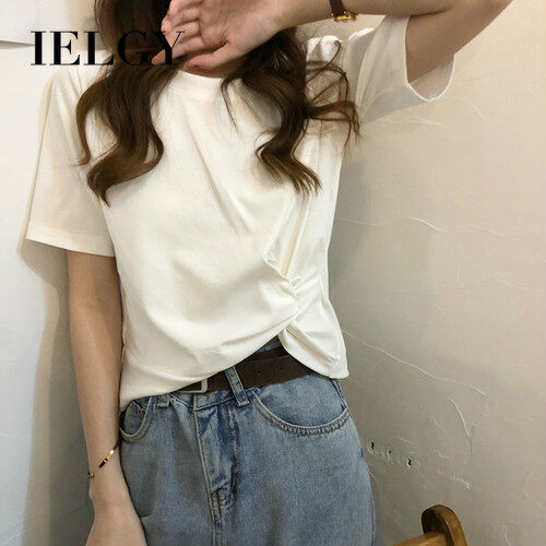 IELGY Korean version of the high waist exposed navel short coat Xuan Yafeng short-sleeved T-shirt female ins super fire small shirt tide