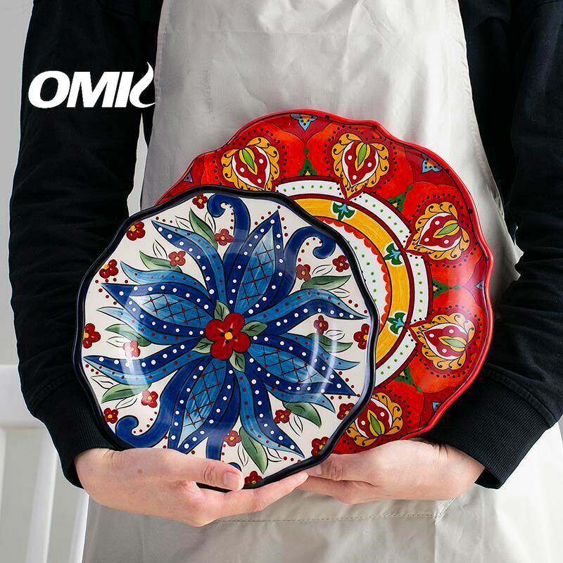 Bộ đồ ăn đĩa ăn tối gốm sơn tay phong cách bohemian omk