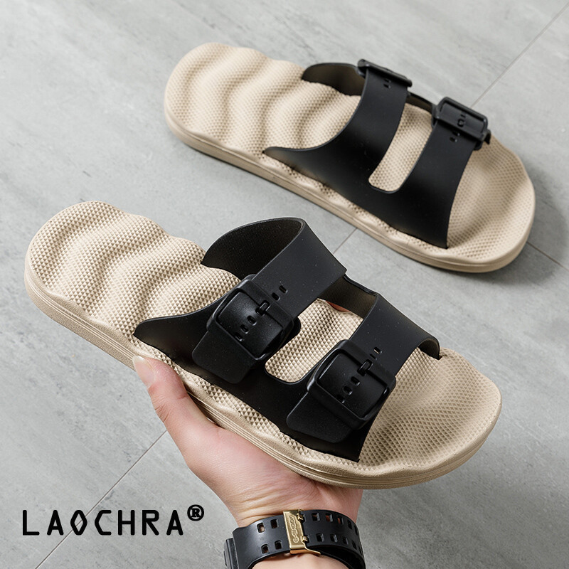 LAOCHRA Men Slippers EVA Non-slip Outdoor Beach Flip Flops Summer Casual Shoes Slides Black Sandal Plus Size 46 47 48 49