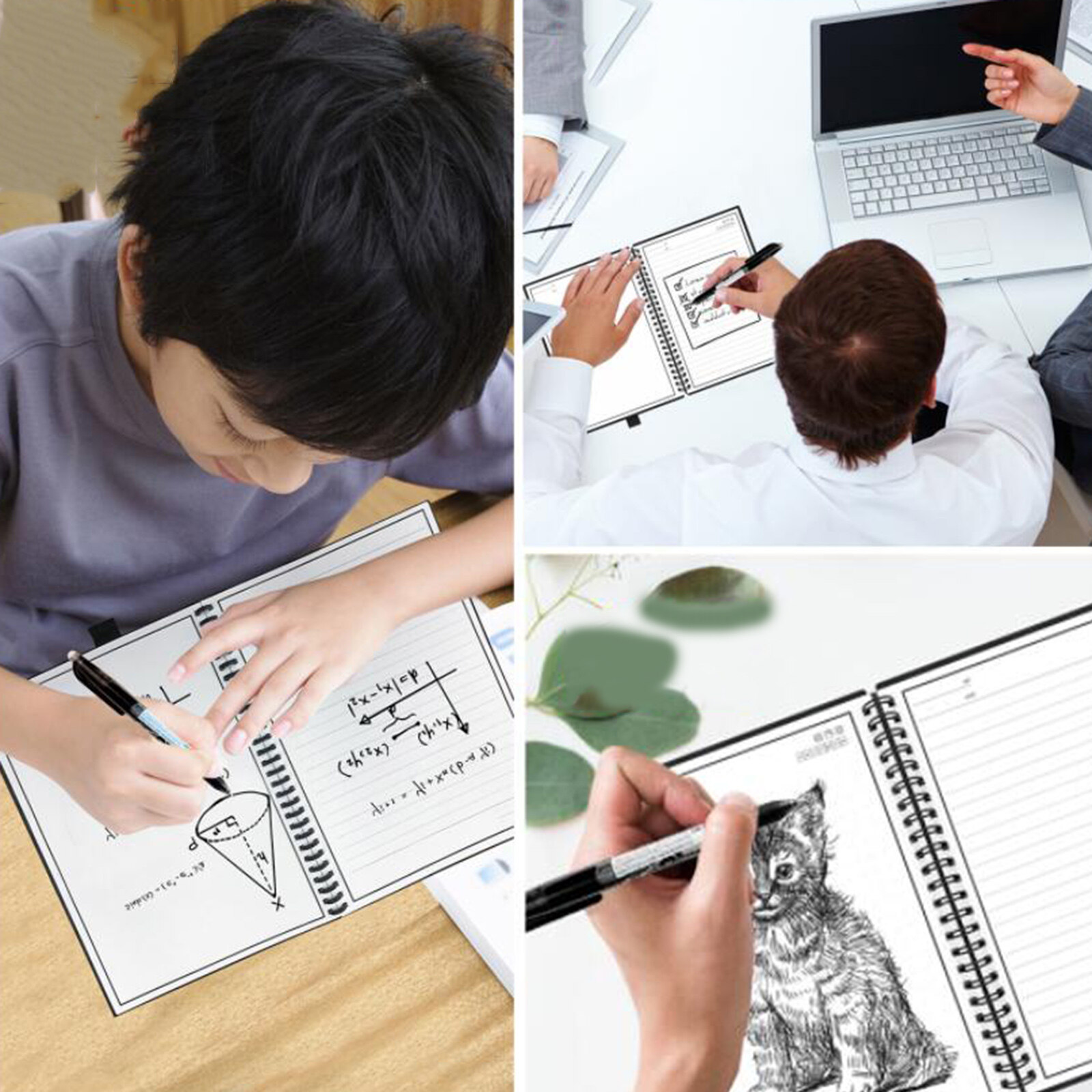 Blesiya Smart Reusable Notebook Lined with Pen Erase Note Pad Journal School Drawing