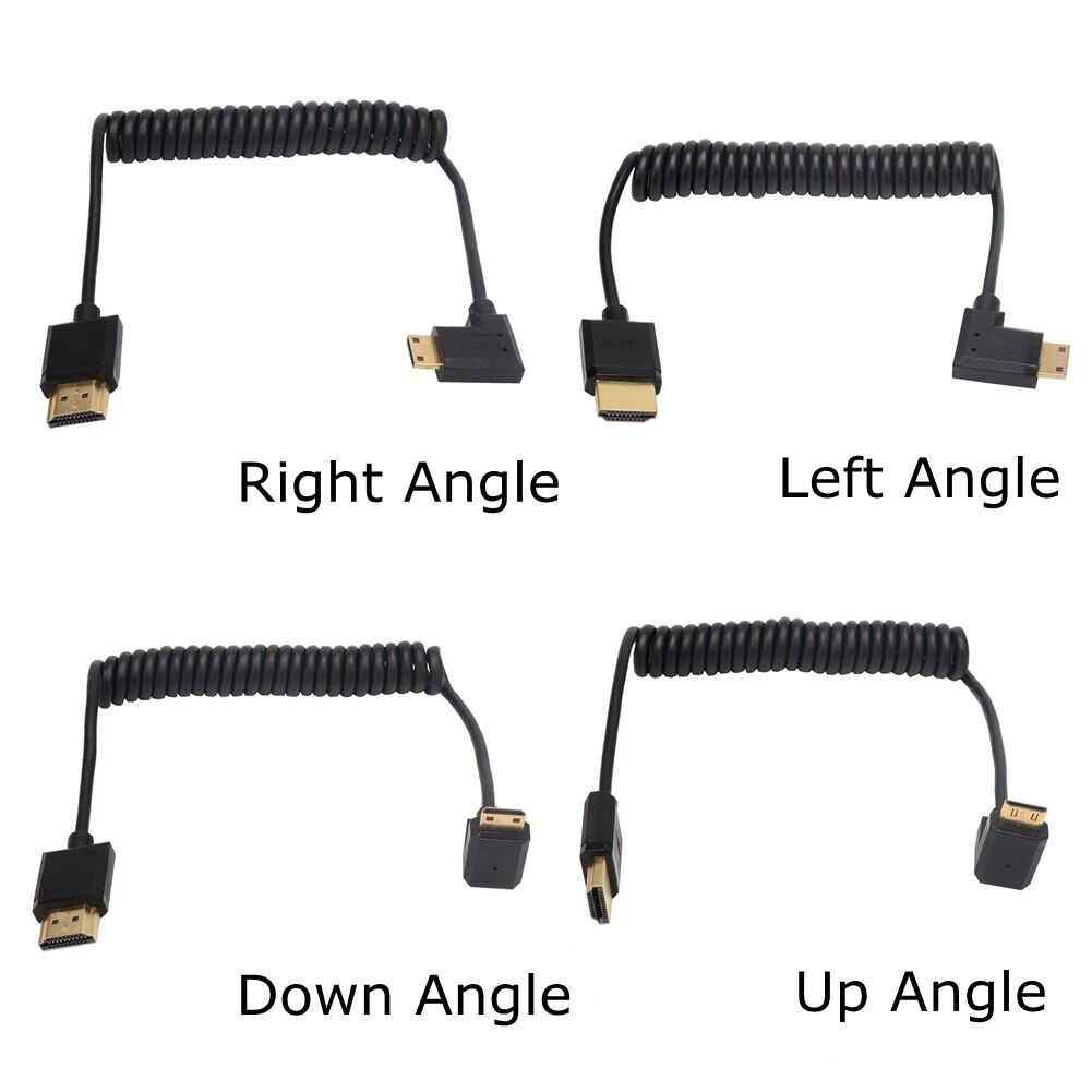 OD 3.2mm Up Down Right Left Angle Mini HDMI-compatible 2.0 Micro HDMI-compatible Super Soft Thin stretch Spring Curl Cable 30cm